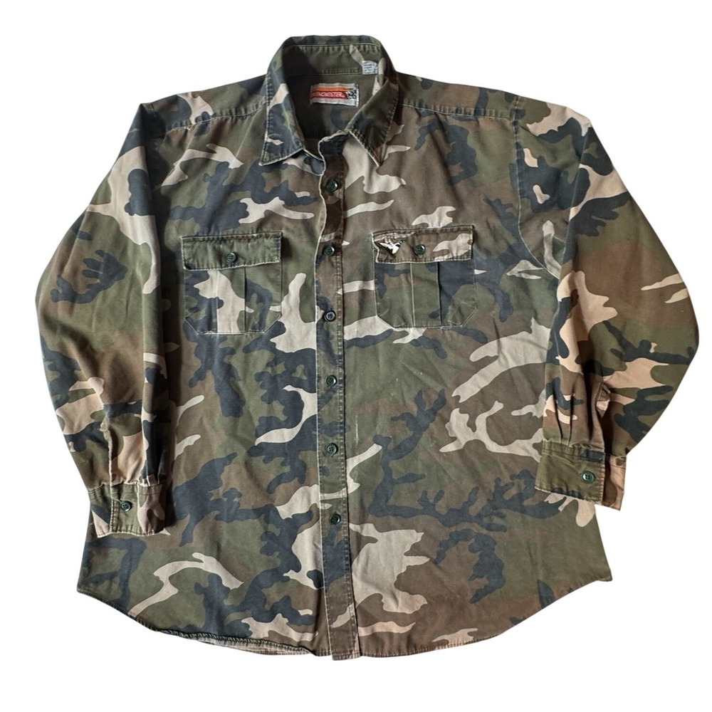 Winchester Vintage 80's Camouflage Shirt Men's XL Woodland Long Sleeve Hunting